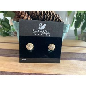 Vintage Swarovski Gold And Crystal Button Clip Earrings